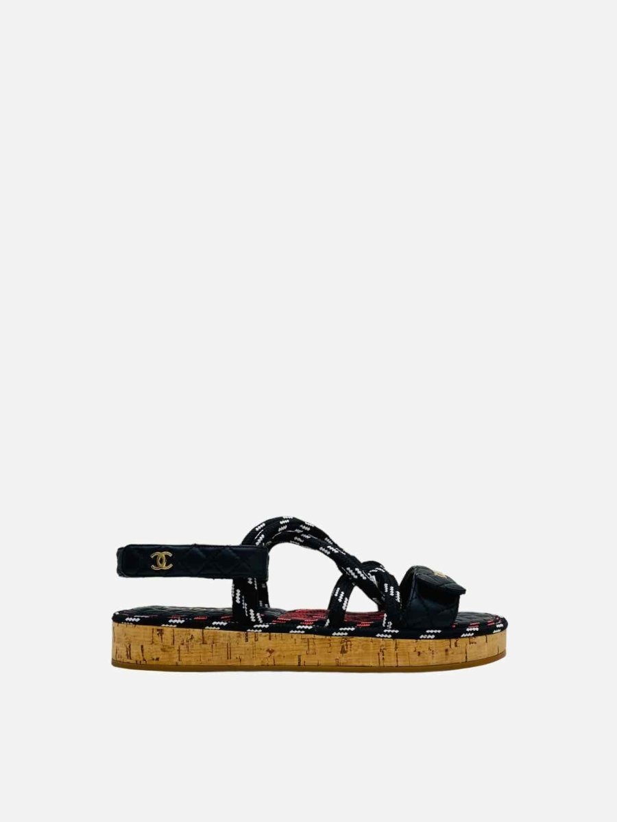 Pre - loved CHANEL Dad Cord Black Multicolor Sandals at Reems Closet