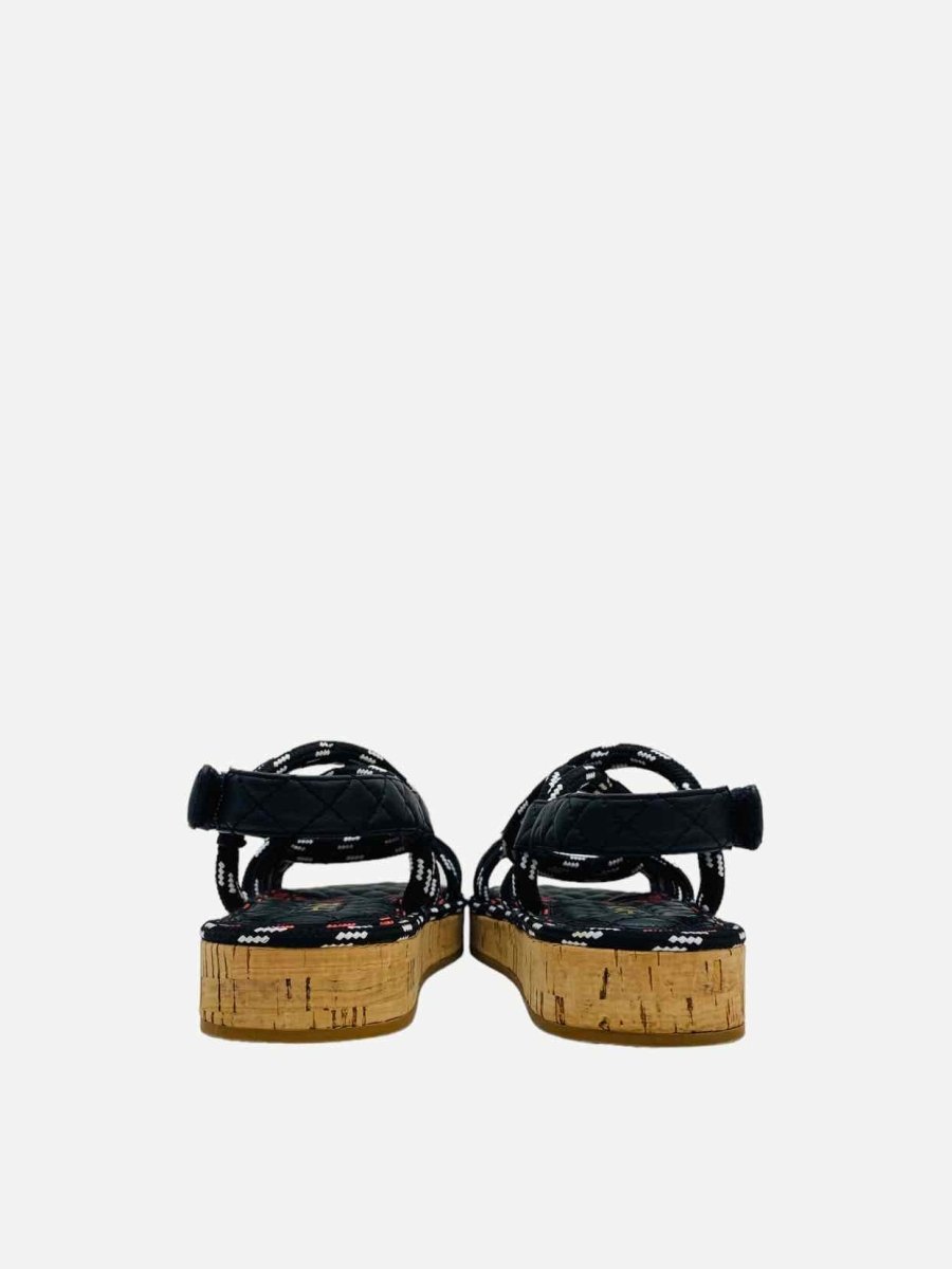 Pre - loved CHANEL Dad Cord Black Multicolor Sandals at Reems Closet