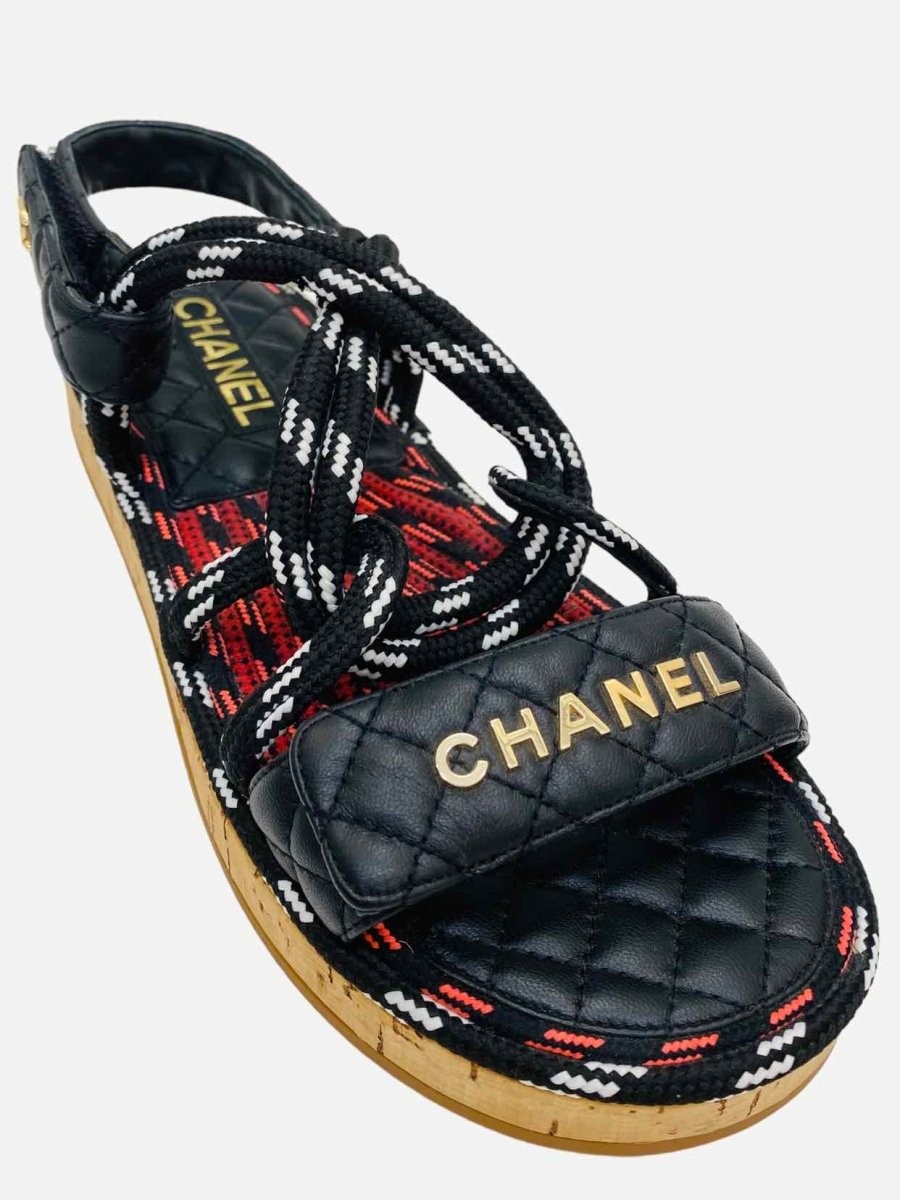 Pre - loved CHANEL Dad Cord Black Multicolor Sandals at Reems Closet