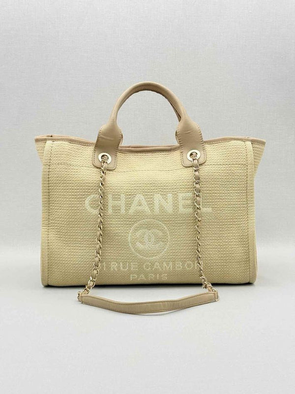 Pre-loved CHANEL Deauville Beige Tote Bag at Reems Closet