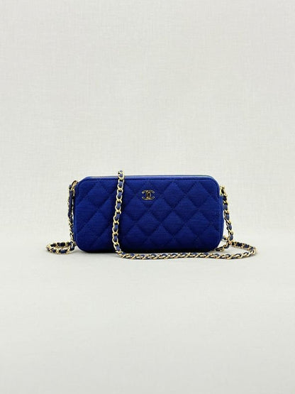 Pre - loved CHANEL Double Zip WOC Blue Quilted Shoulder Bag at Reems Closet