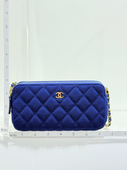 Pre - loved CHANEL Double Zip WOC Blue Quilted Shoulder Bag at Reems Closet