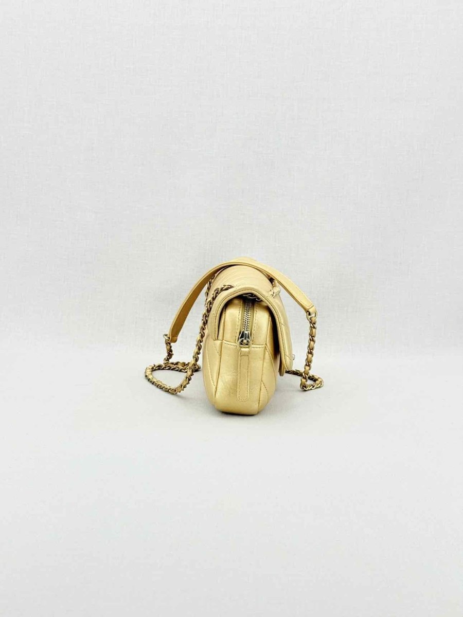 Pre - loved CHANEL Easy Flap Gold Chevron Shoulder Bag at Reems Closet