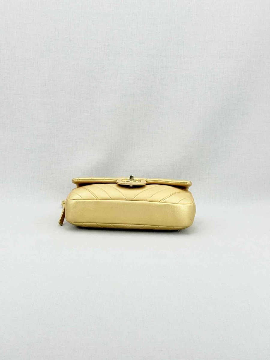 Pre - loved CHANEL Easy Flap Gold Chevron Shoulder Bag at Reems Closet