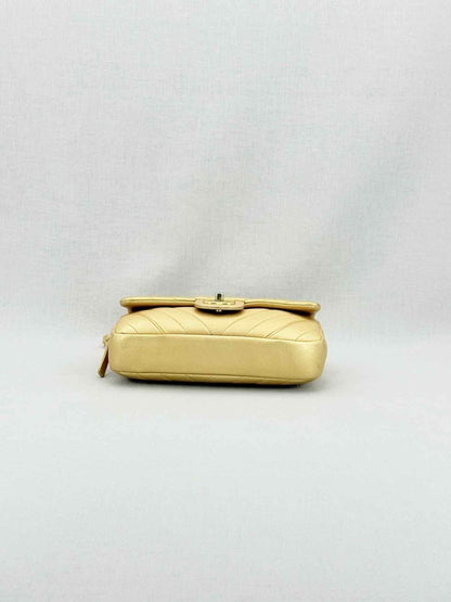 Pre - loved CHANEL Easy Flap Gold Chevron Shoulder Bag at Reems Closet