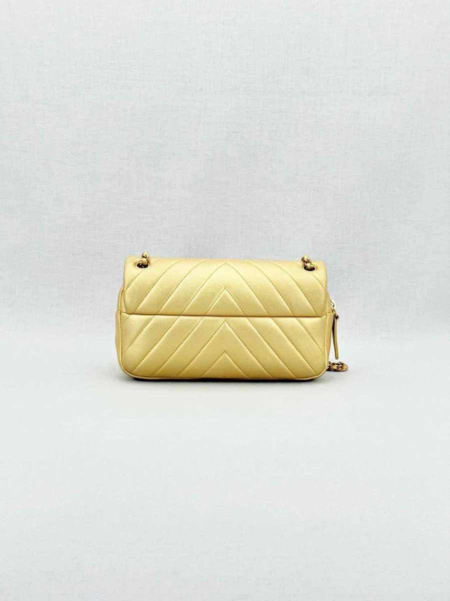 Pre - loved CHANEL Easy Flap Gold Chevron Shoulder Bag at Reems Closet