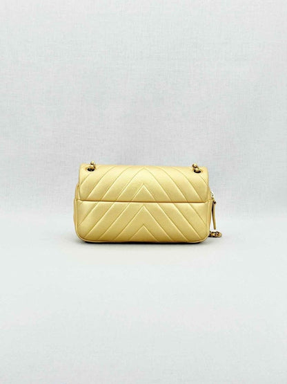 Pre - loved CHANEL Easy Flap Gold Chevron Shoulder Bag at Reems Closet