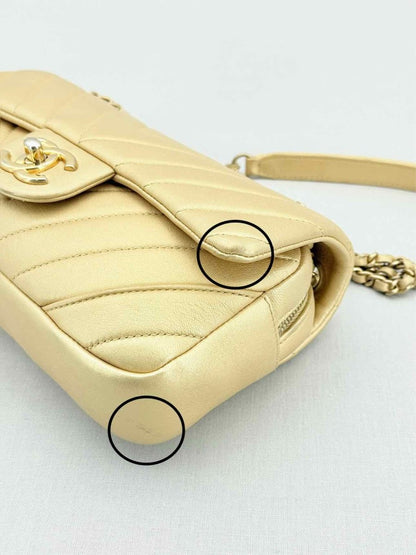 Pre - loved CHANEL Easy Flap Gold Chevron Shoulder Bag at Reems Closet