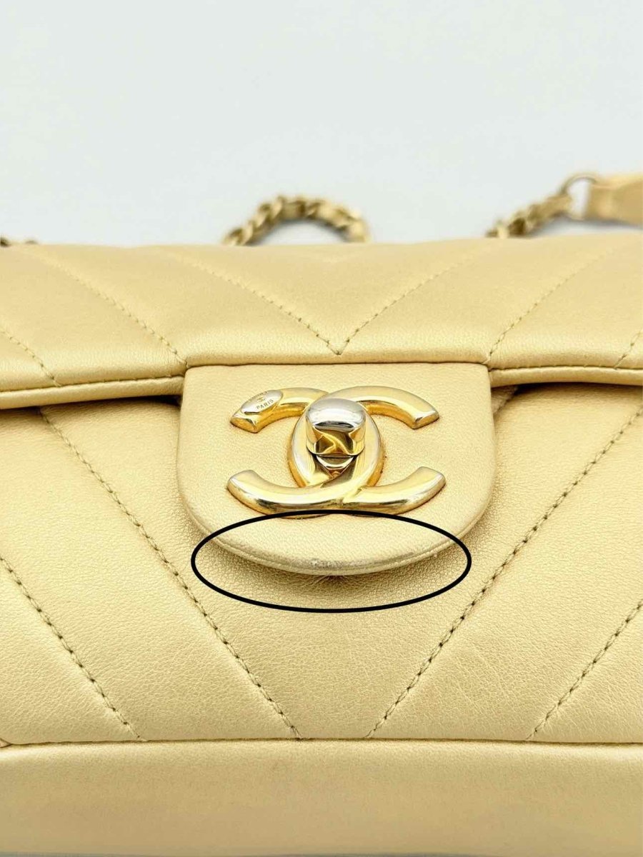 Pre - loved CHANEL Easy Flap Gold Chevron Shoulder Bag at Reems Closet