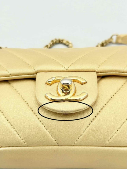 Pre - loved CHANEL Easy Flap Gold Chevron Shoulder Bag at Reems Closet