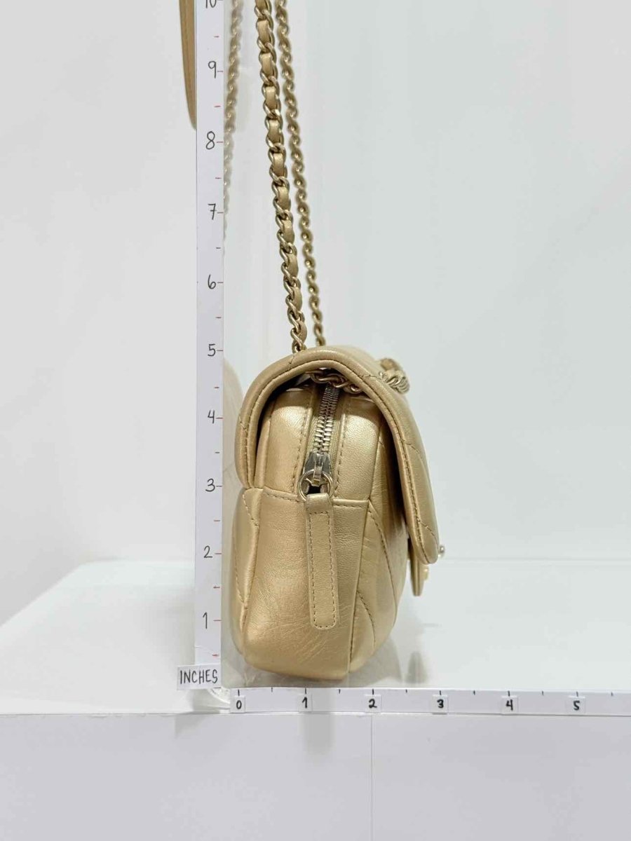 Pre - loved CHANEL Easy Flap Gold Chevron Shoulder Bag at Reems Closet