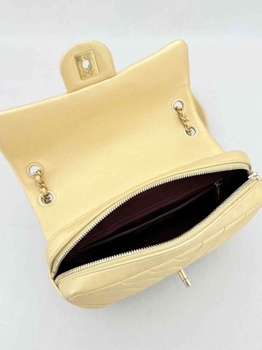 Pre - loved CHANEL Easy Flap Gold Chevron Shoulder Bag at Reems Closet