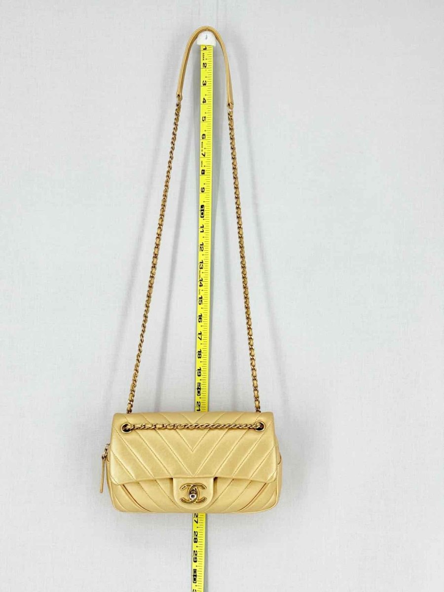 Pre - loved CHANEL Easy Flap Gold Chevron Shoulder Bag at Reems Closet