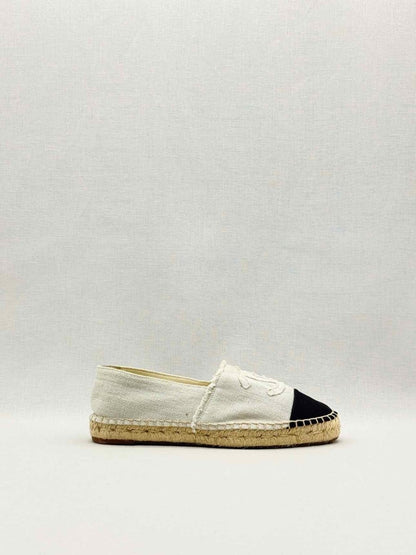 Pre-loved CHANEL Espadrille Beige & Black CC Size EU 37 Flats at Reems Closet