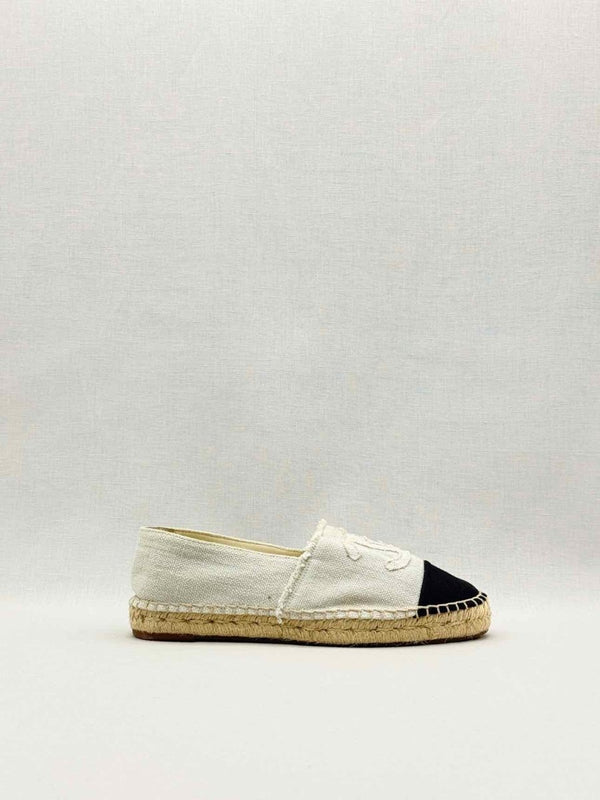 Pre-loved CHANEL Espadrille Beige & Black CC Size EU 37 Flats at Reems Closet