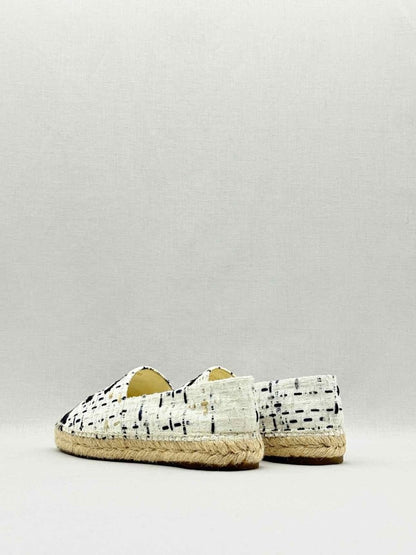 Pre - loved CHANEL Espadrille Beige & Black Tweed Size EU 39 Flats at Reems Closet