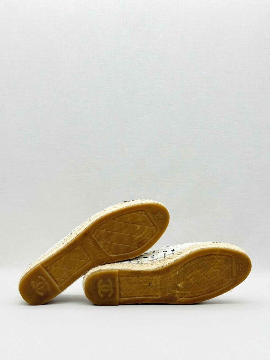 Pre - loved CHANEL Espadrille Beige & Black Tweed Size EU 39 Flats at Reems Closet