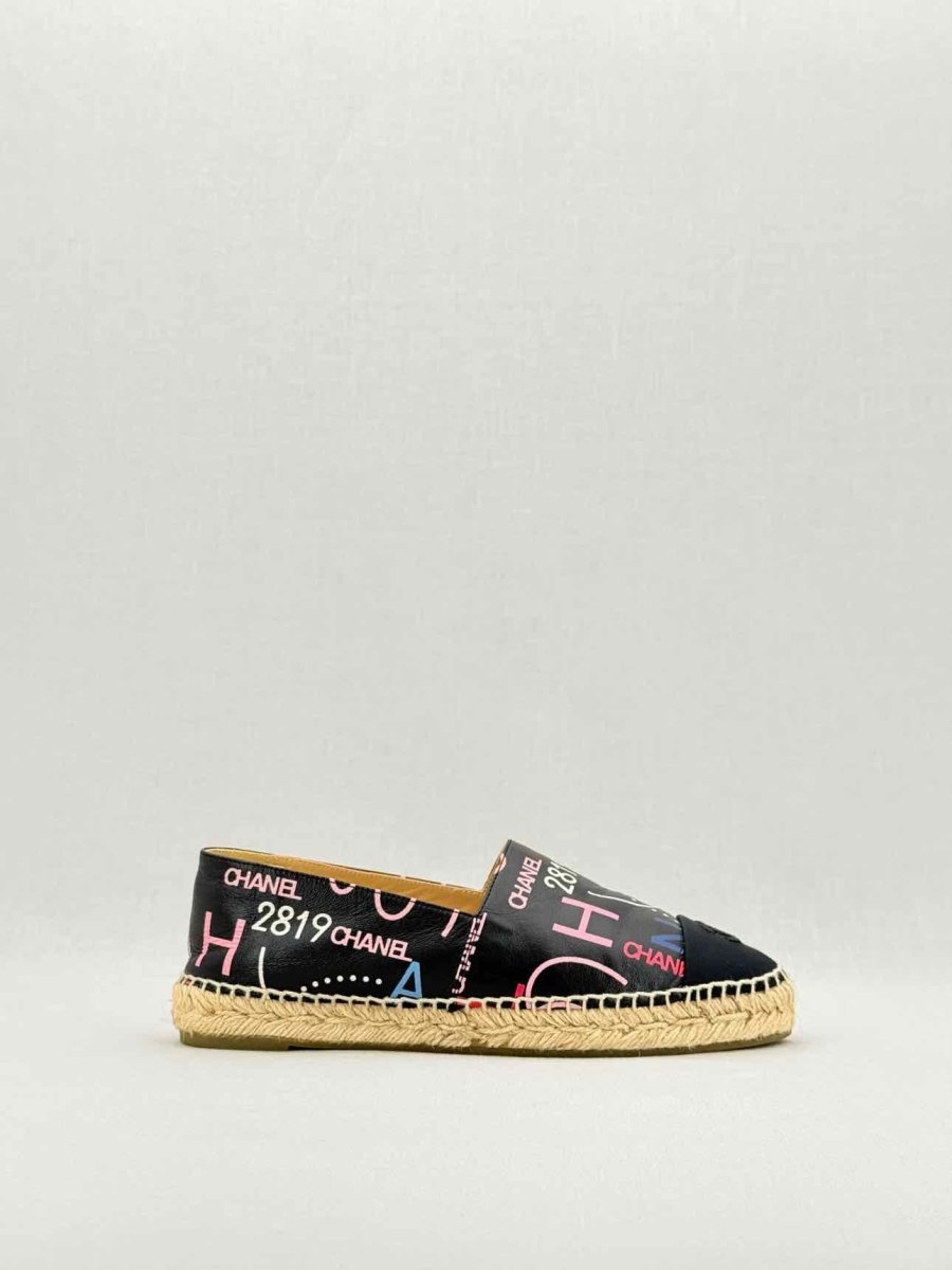 Pre - loved CHANEL Espadrille Black Multicolor Size EU 39 Flats at Reems Closet