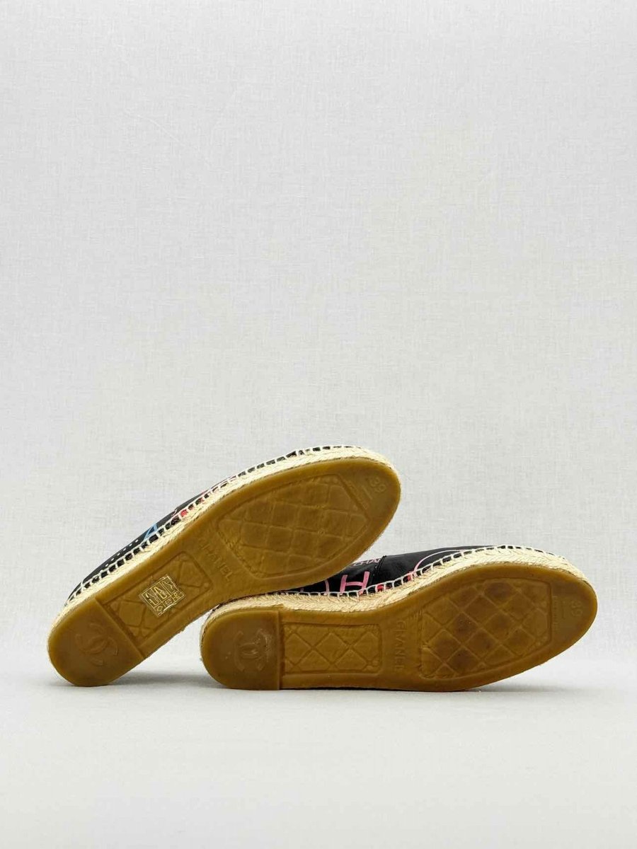 Pre - loved CHANEL Espadrille Black Multicolor Size EU 39 Flats at Reems Closet