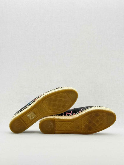 Pre - loved CHANEL Espadrille Black Multicolor Size EU 39 Flats at Reems Closet