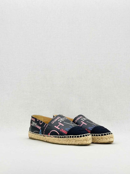 Pre - loved CHANEL Espadrille Black Multicolor Size EU 39 Flats at Reems Closet