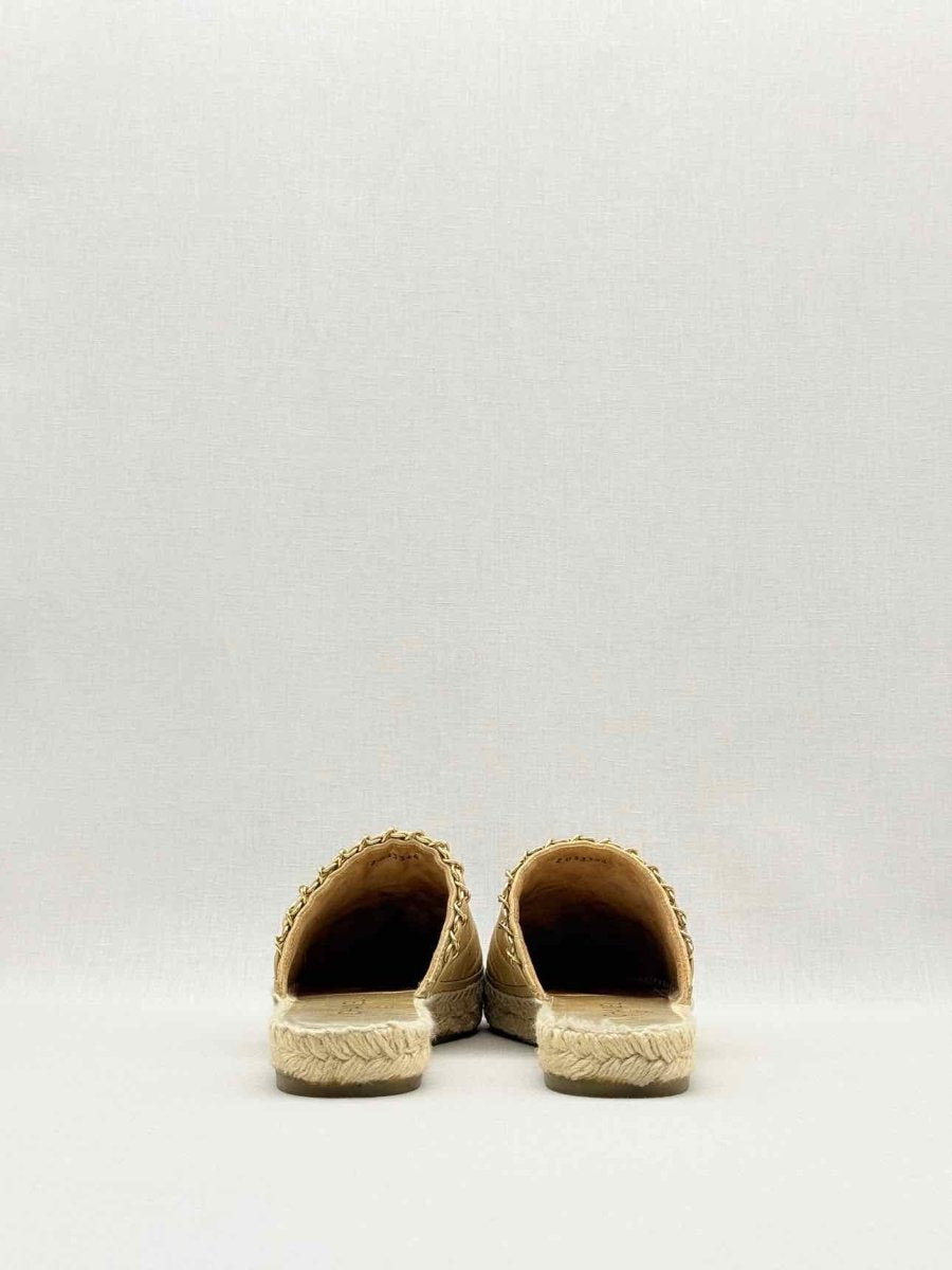 Pre - loved CHANEL Espadrille Gold & Black Cap Toe Size EU 38 Mules at Reems Closet