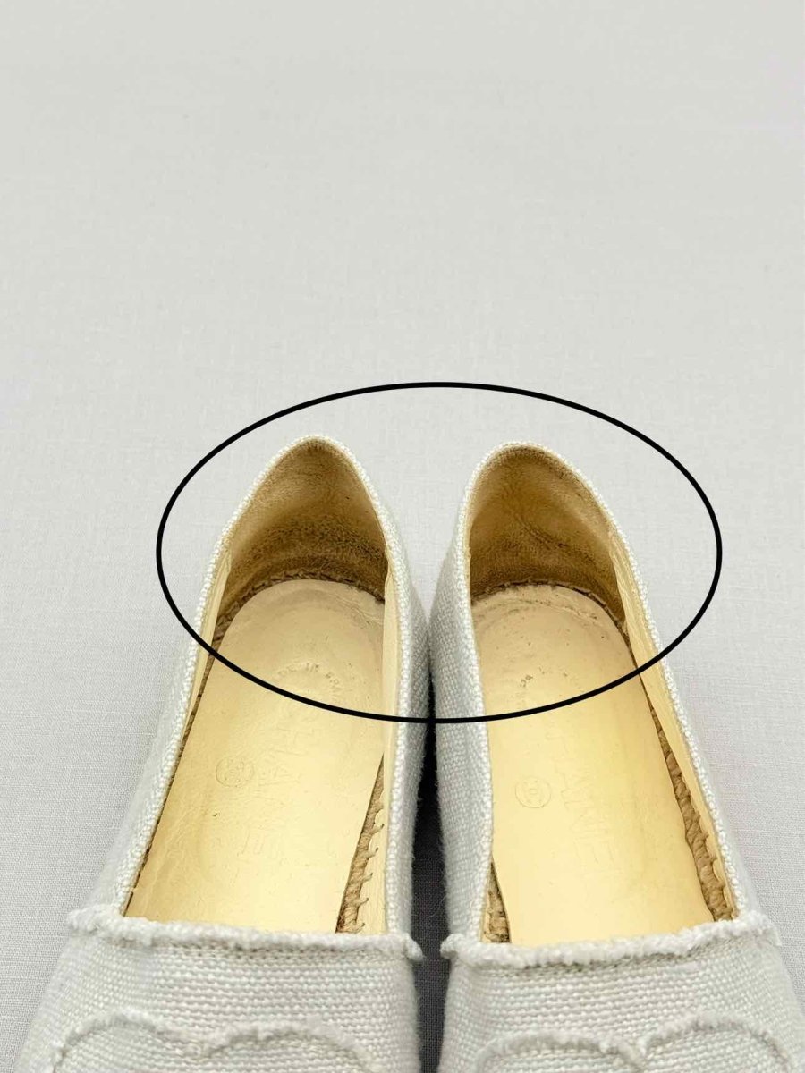 Pre - loved CHANEL Espadrille Off - white & Black Size EU 38 Flats at Reems Closet