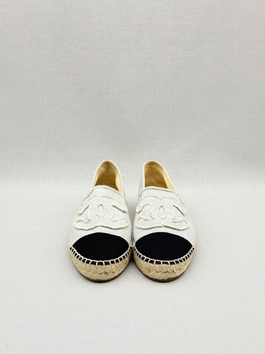 Pre - loved CHANEL Espadrille Off - white & Black Size EU 38 Flats at Reems Closet