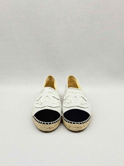 Pre - loved CHANEL Espadrille Off - white & Black Size EU 38 Flats at Reems Closet