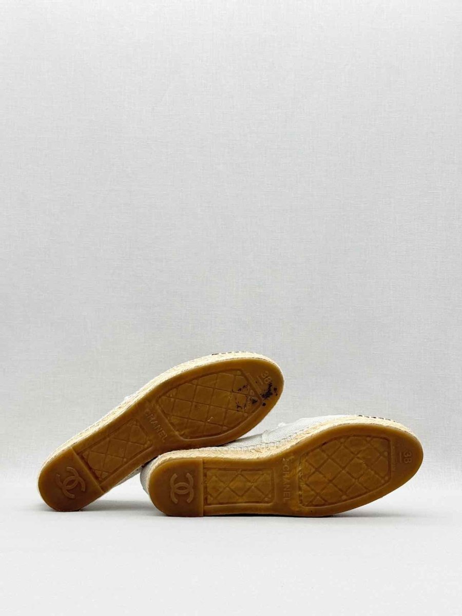 Pre - loved CHANEL Espadrille Off - white & Black Size EU 38 Flats at Reems Closet