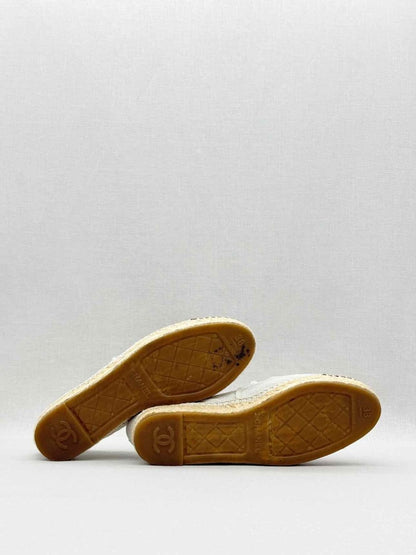 Pre - loved CHANEL Espadrille Off - white & Black Size EU 38 Flats at Reems Closet