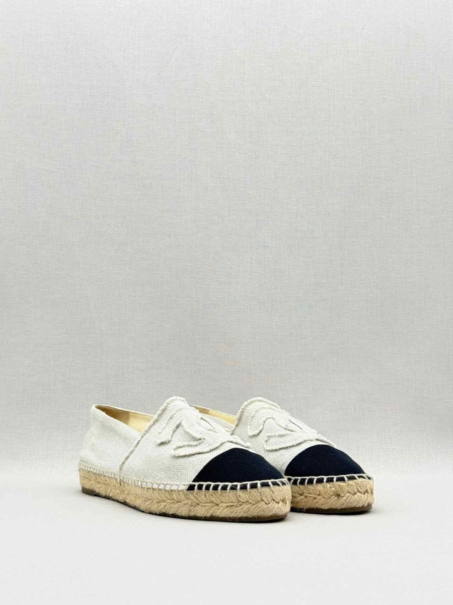 Pre - loved CHANEL Espadrille Off - white & Black Size EU 38 Flats at Reems Closet