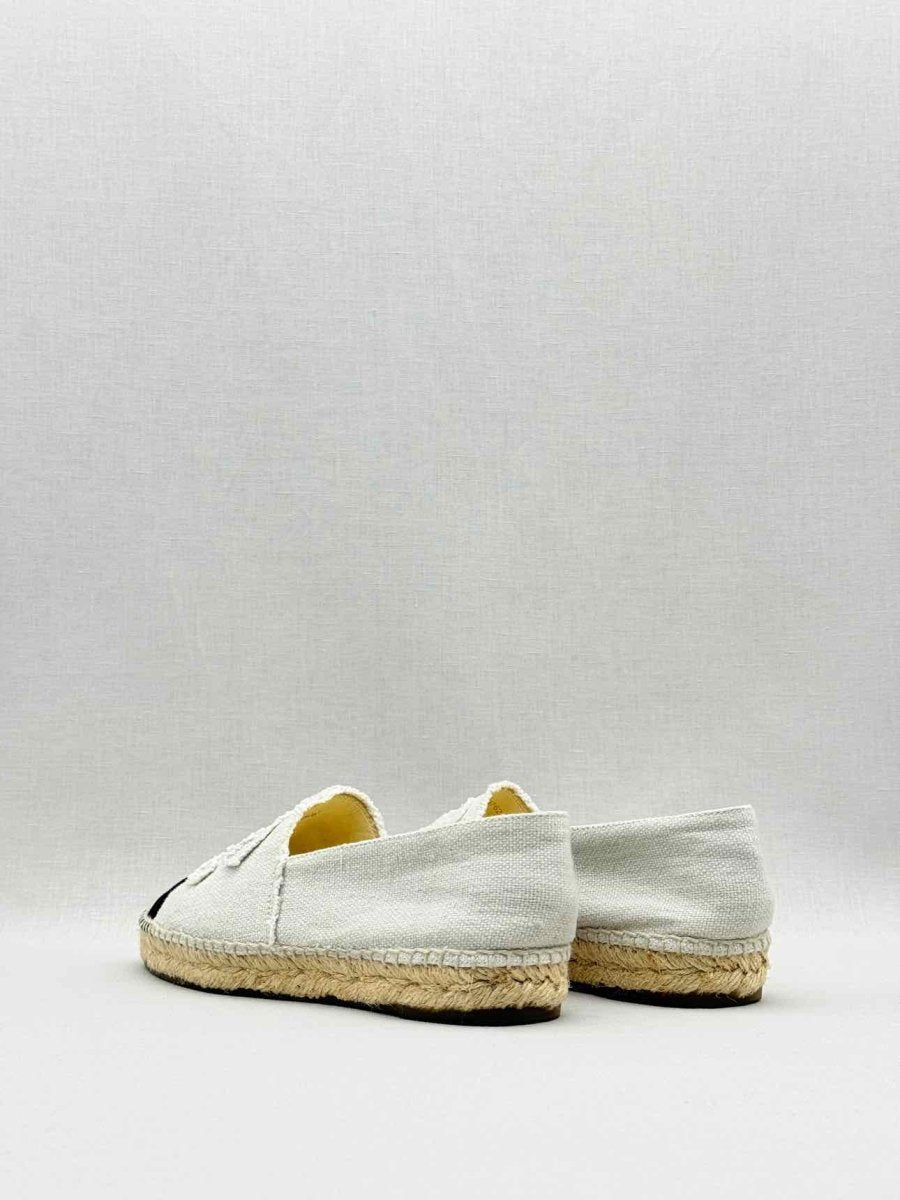 Pre - loved CHANEL Espadrille Off - white & Black Size EU 38 Flats at Reems Closet