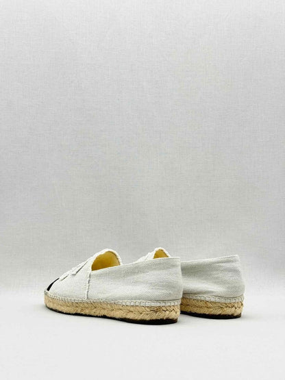 Pre - loved CHANEL Espadrille Off - white & Black Size EU 38 Flats at Reems Closet