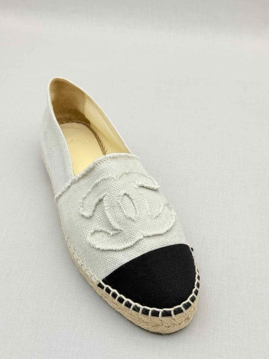 Pre - loved CHANEL Espadrille Off - white & Black Size EU 38 Flats at Reems Closet