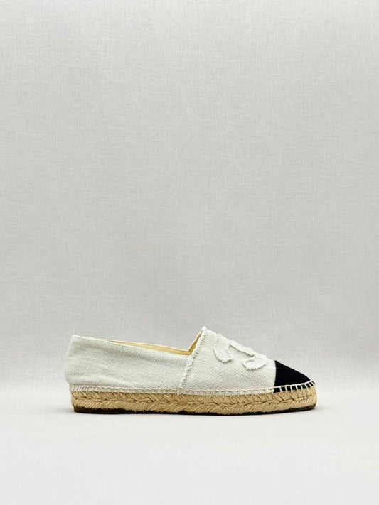 Pre - loved CHANEL Espadrille Off - white & Black Size EU 38 Flats at Reems Closet