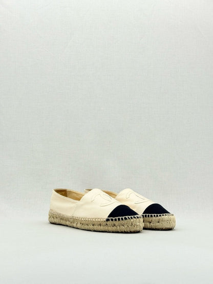 Pre - loved CHANEL Espadrille Off - white CC Logo Size EU 39 Flats at Reems Closet