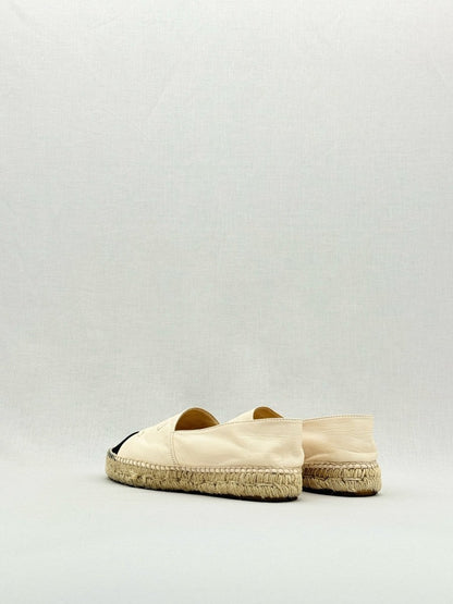 Pre - loved CHANEL Espadrille Off - white CC Logo Size EU 39 Flats at Reems Closet