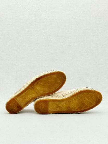 Pre - loved CHANEL Espadrille Off - white CC Logo Size EU 39 Flats at Reems Closet