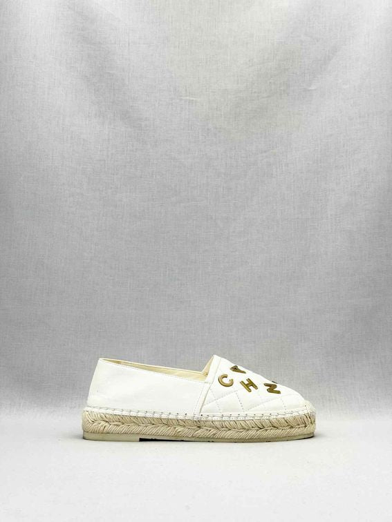 Pre - loved CHANEL Espadrille White Loafers 36 at Reems Closet