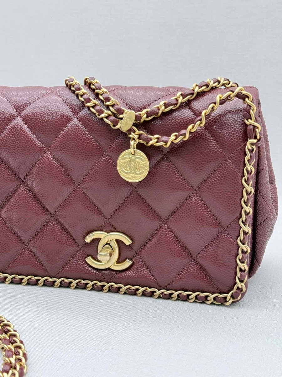 Pre - loved CHANEL Fall/Winter 2022 Burgundy Quilted Shoulder Bag at Reems Closet