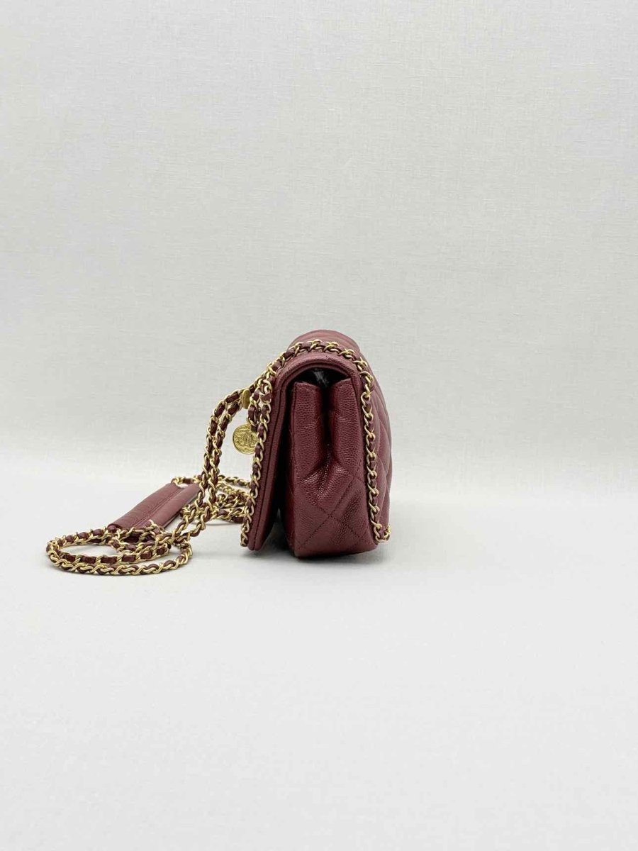 Pre - loved CHANEL Fall/Winter 2022 Burgundy Quilted Shoulder Bag at Reems Closet