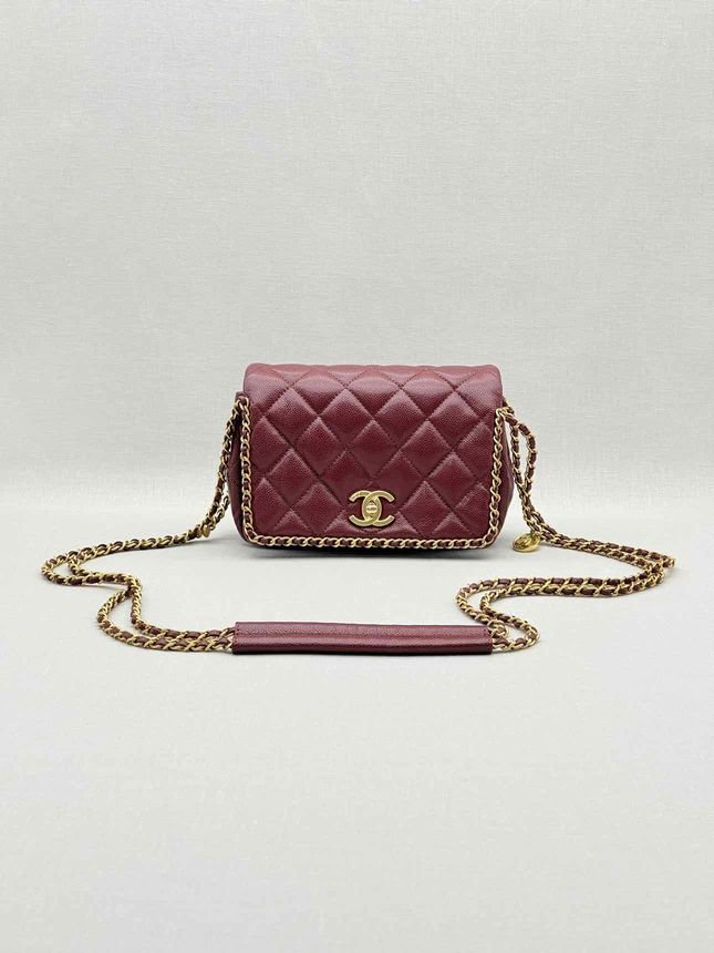 Pre - loved CHANEL Fall/Winter 2022 Burgundy Quilted Shoulder Bag at Reems Closet