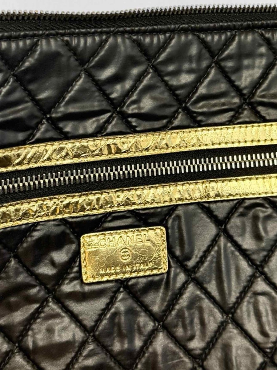 Pre - loved CHANEL Feministe Mais Feminine Gold Clutch at Reems Closet