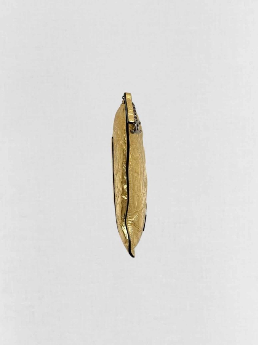 Pre - loved CHANEL Feministe Mais Feminine Gold Clutch at Reems Closet