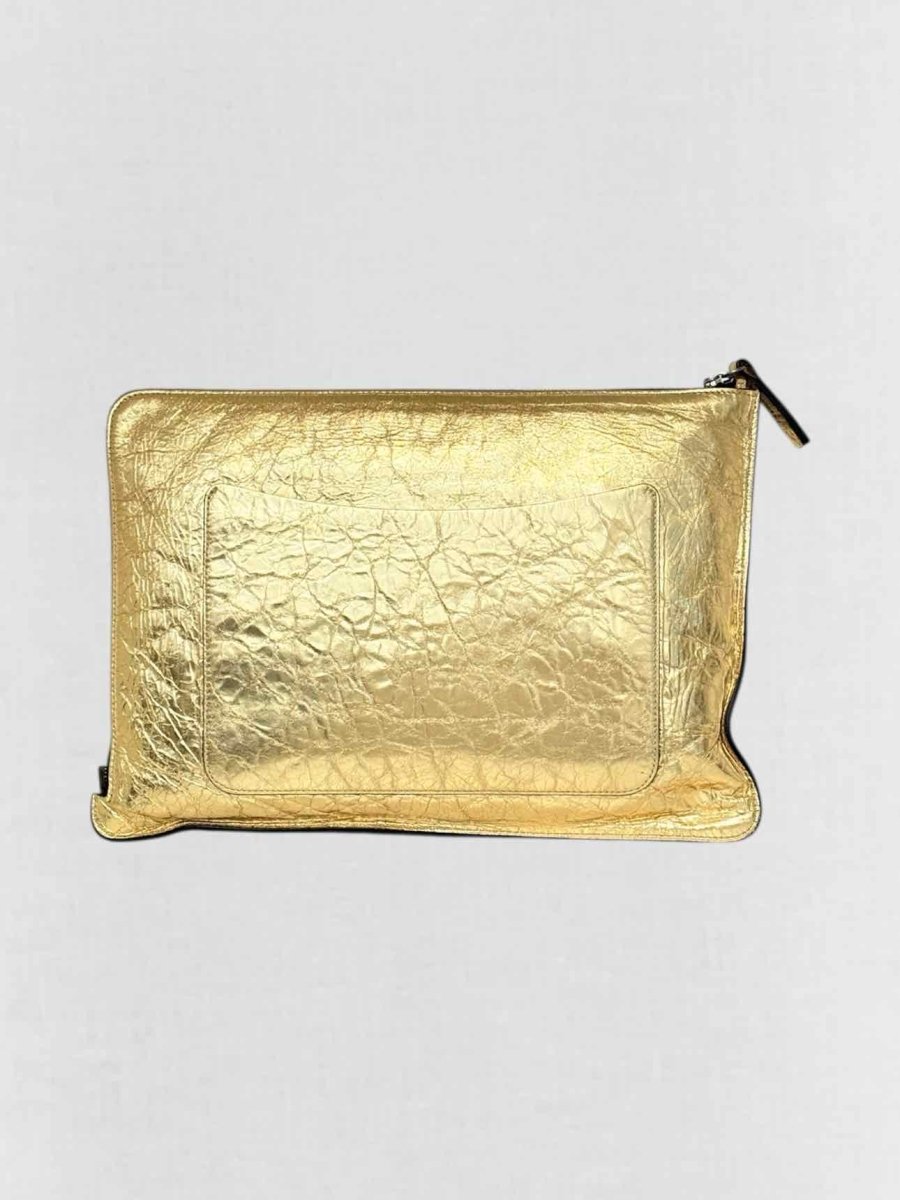 Pre - loved CHANEL Feministe Mais Feminine Gold Clutch at Reems Closet