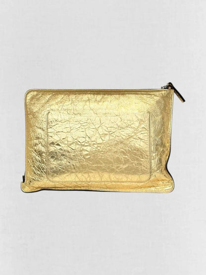 Pre - loved CHANEL Feministe Mais Feminine Gold Clutch at Reems Closet