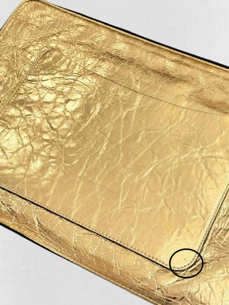 Pre - loved CHANEL Feministe Mais Feminine Gold Clutch at Reems Closet