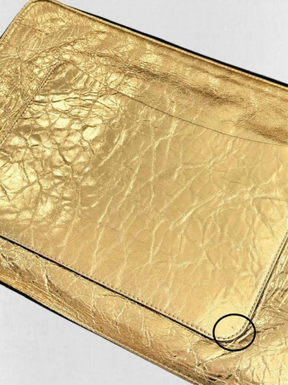 Pre - loved CHANEL Feministe Mais Feminine Gold Clutch at Reems Closet