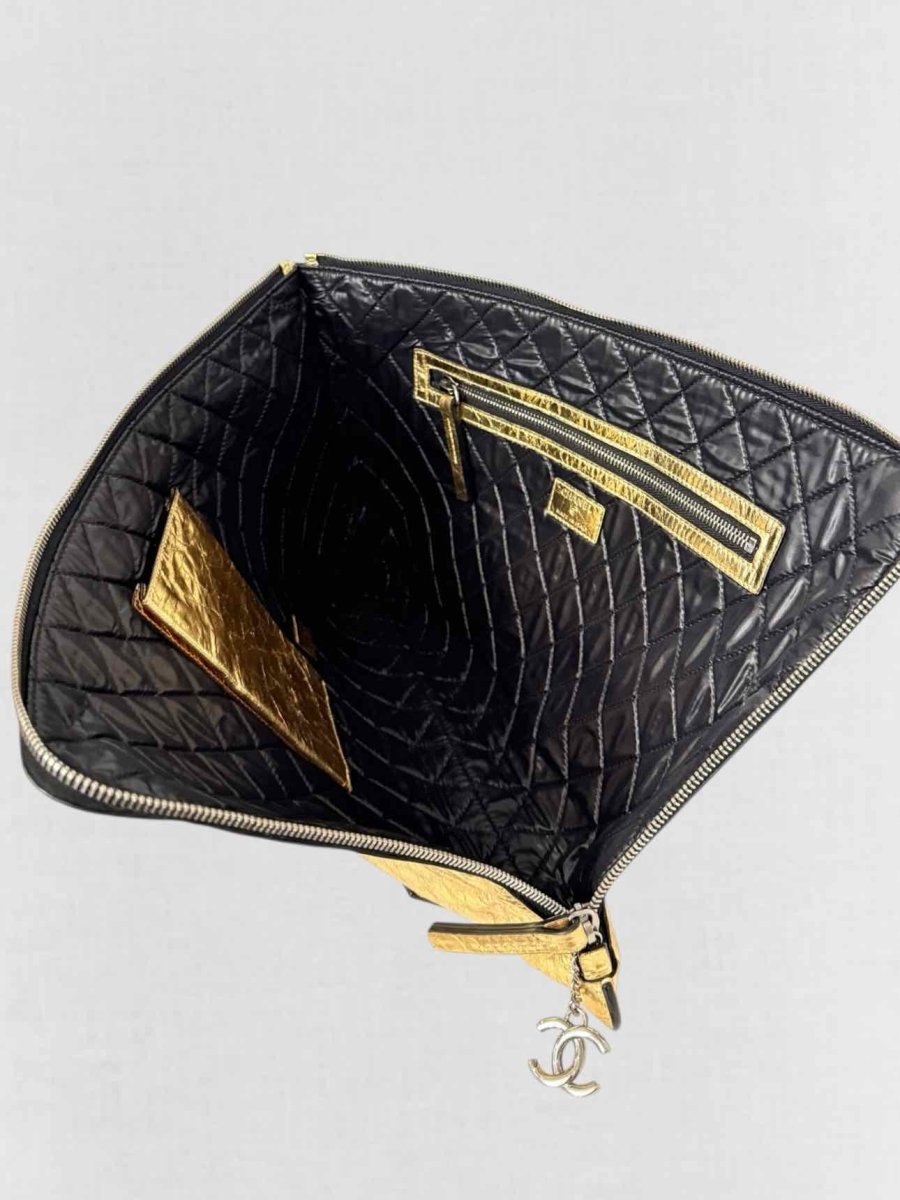 Pre - loved CHANEL Feministe Mais Feminine Gold Clutch at Reems Closet